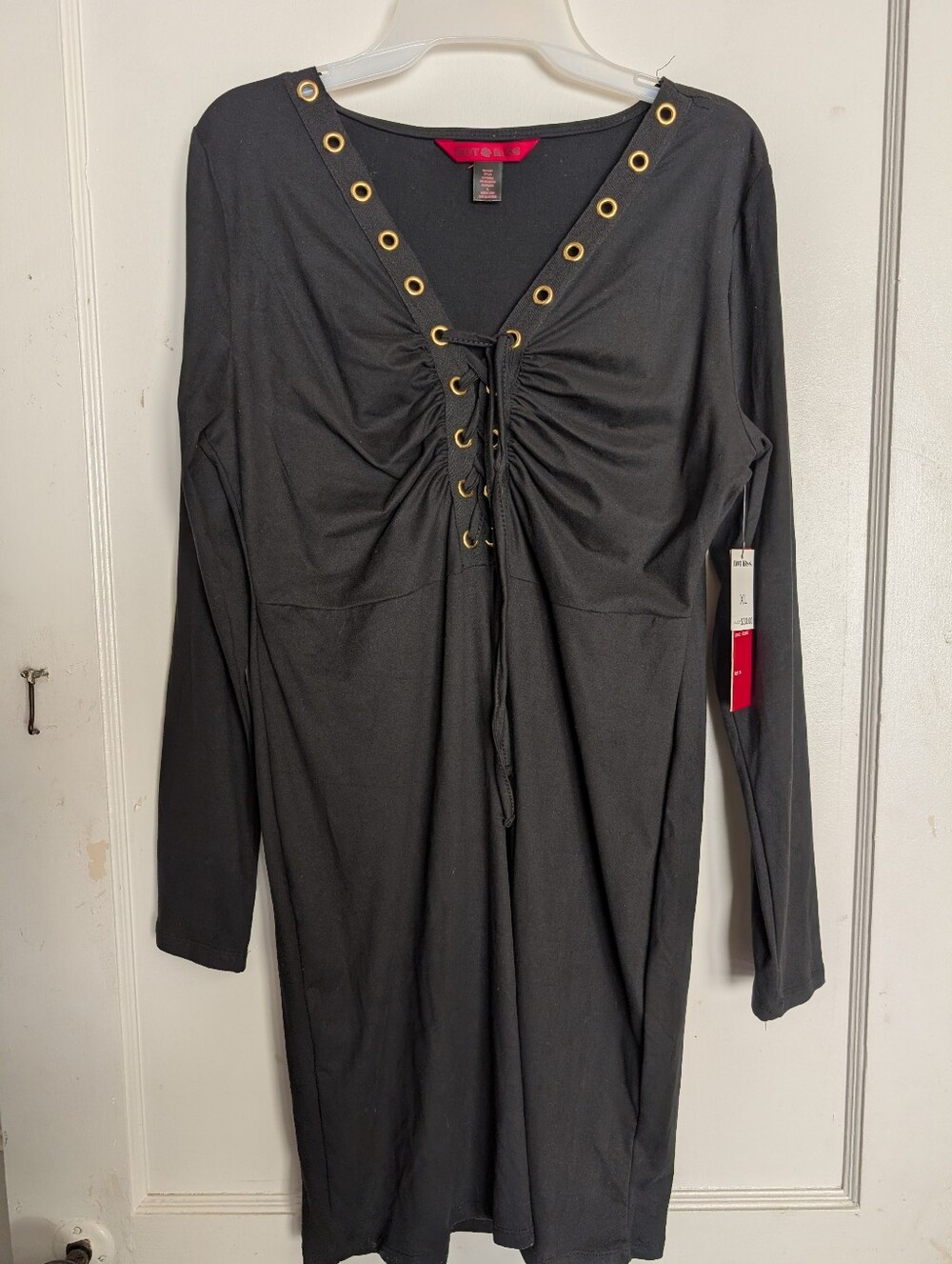 Hot Kiss Black Long Sleeve Lace-Up Eyelet Dress